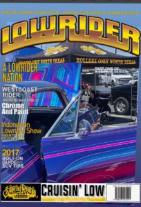 Lowrider magazine cover featuring purple lowrider
